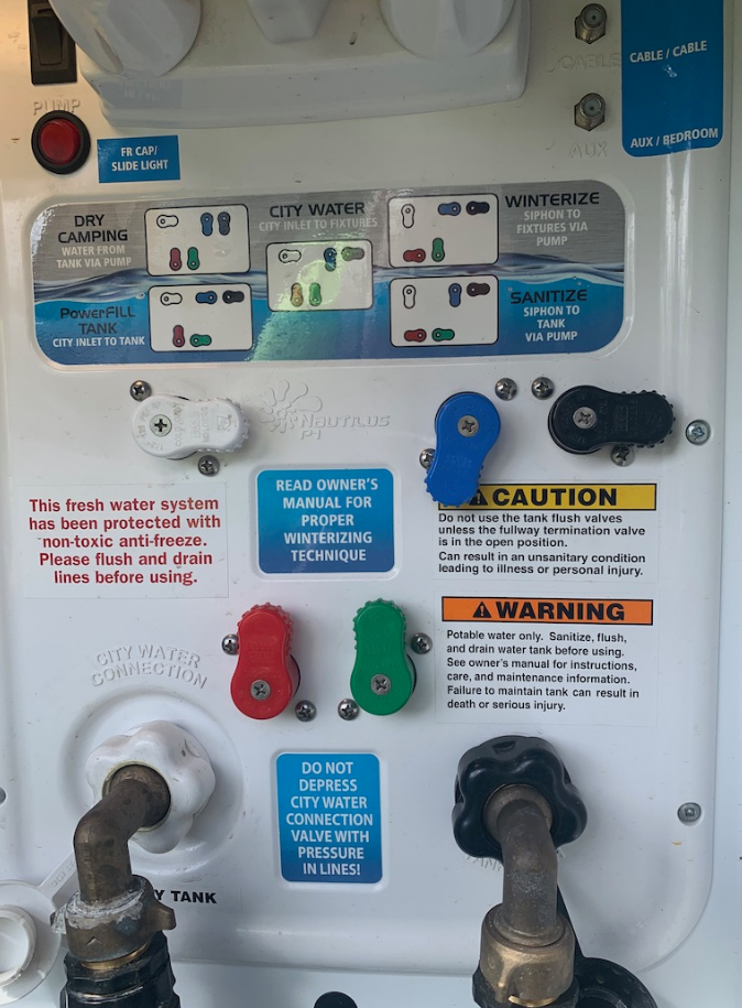 RV plumbing water line repair during shower service call